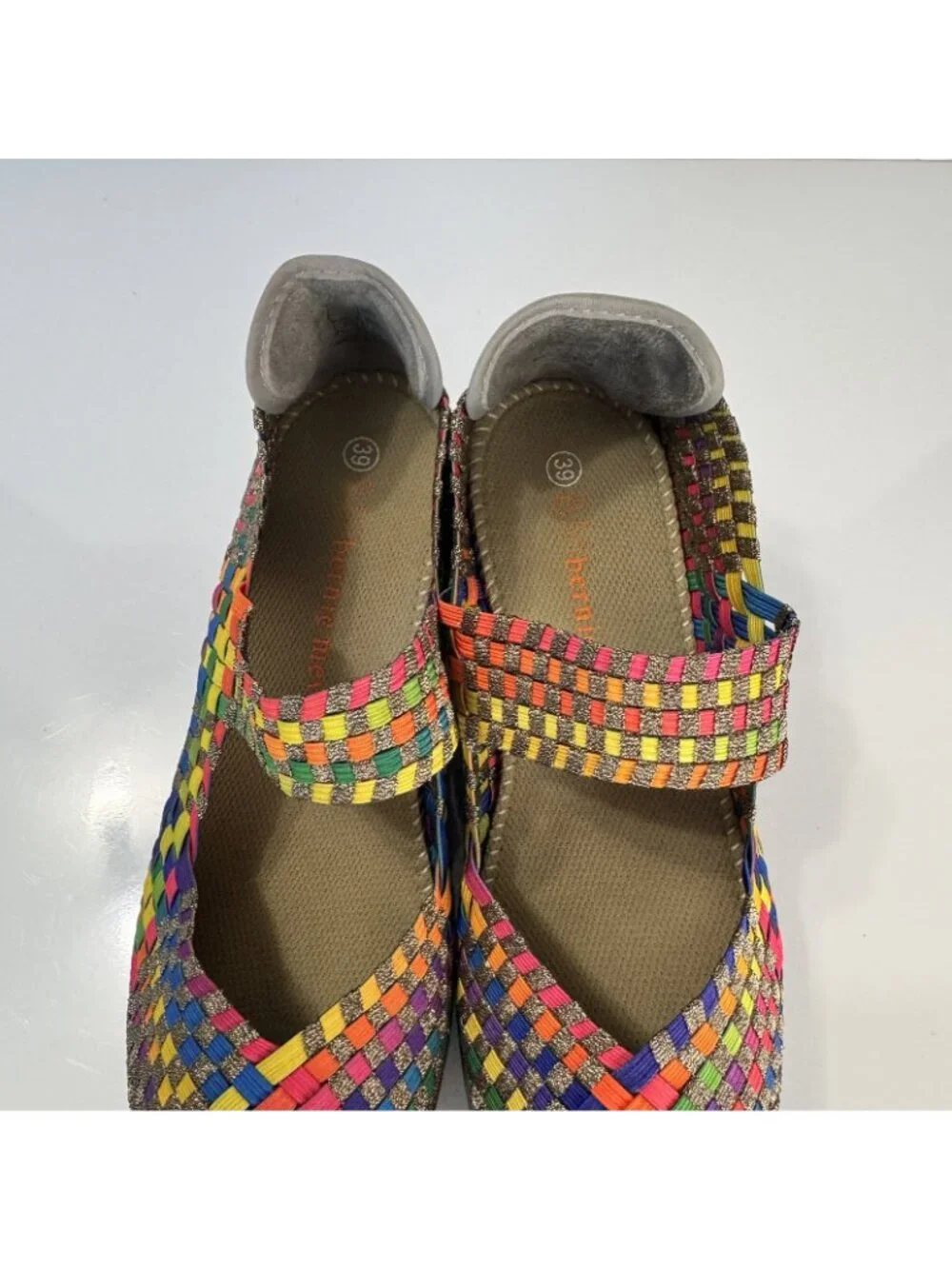 Bernie Mev Shoes Multicolor Woven Mary Jane Platform Wedge Size 39 8 8.5